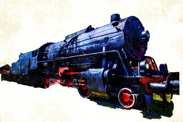 Locomotiva Vapore Guida Attraverso Deserto Arte Illustrazione Disegno Schizzo Antico — Foto Stock