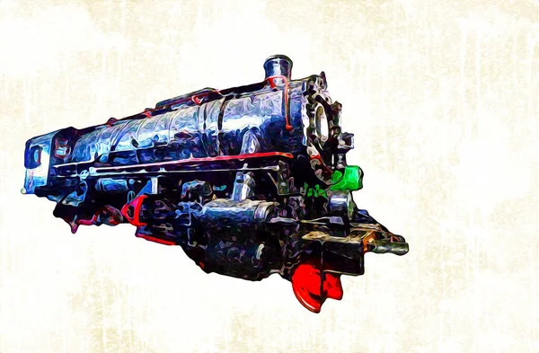 Locomotiva Vapor Atravessa Deserto Arte Ilustração Puxando Esboço Antiguidade Retro — Fotografia de Stock