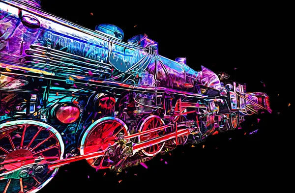 Locomotiva Vapor Atravessa Deserto Arte Ilustração Puxando Esboço Antiguidade Retro — Fotografia de Stock