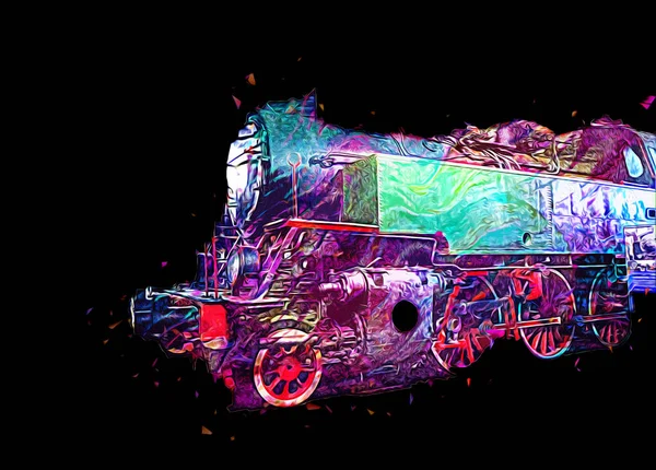 Locomotiva Vapor Atravessa Deserto Arte Ilustração Puxando Esboço Antiguidade Retro — Fotografia de Stock