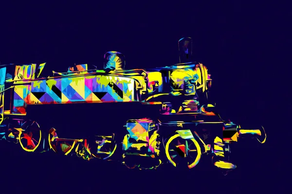 Locomotiva Vapor Atravessa Deserto Arte Ilustração Puxando Esboço Antiguidade Retro — Fotografia de Stock