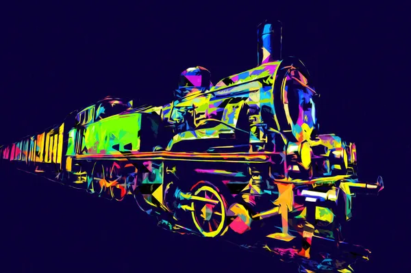 Steam Lokomotif Drive Melalui Gurun Seni Ilustrasi Gambar Sketsa Antik — Stok Foto