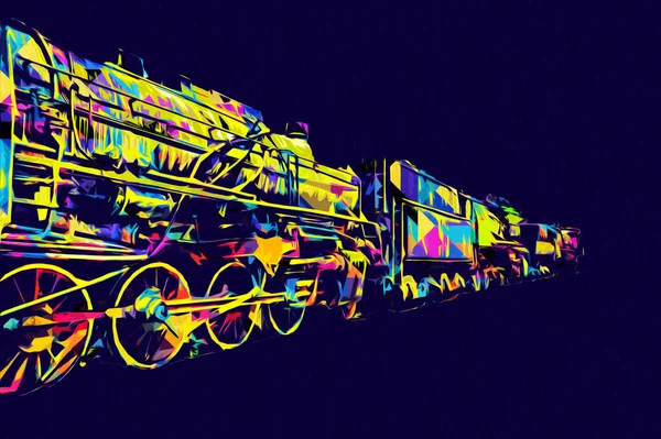 Locomotiva Vapor Atravessa Deserto Arte Ilustração Puxando Esboço Antiguidade Retro — Fotografia de Stock