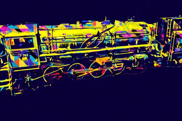 Locomotiva Vapor Atravessa Deserto Arte Ilustração Puxando Esboço Antiguidade Retro — Fotografia de Stock