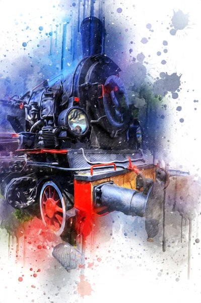Locomotora Vapor Conduce Través Del Desierto Arte Ilustración Dibujo Boceto —  Fotos de Stock