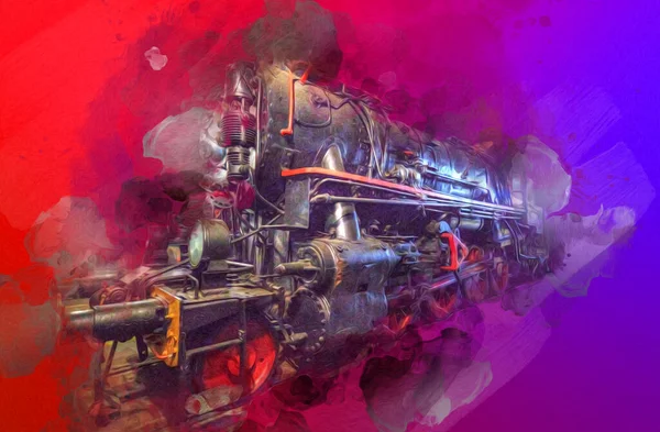 Detalhe Locomotiva Vapor Com Manivelas Rodas Arte Ilustração Desenho Esboço — Fotografia de Stock