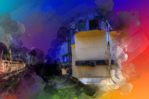 Stary Wąskotorowy Silnik Kolejowy Sztuka Ilustracja Rysunek Szkic Antyk Retro — Zdjęcie stockowe