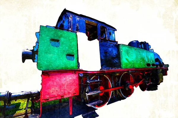 Antiguo Motor Ferroviario Vía Estrecha Arte Ilustración Dibujo Boceto Antiguo — Foto de Stock