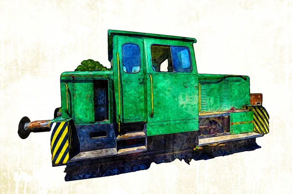 Old Narrow Gauge Railway Engine Art Illustration Drawing Sketch Antique — Stock Photo, Image