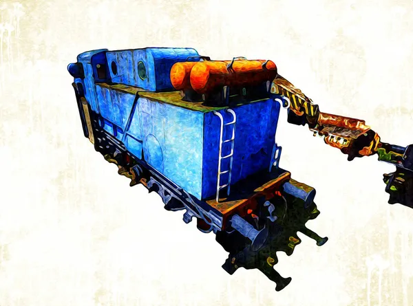 Starý Úzkokolejný Železniční Motor Umění Ilustrace Kresba Skica Starožitnost Retro — Stock fotografie