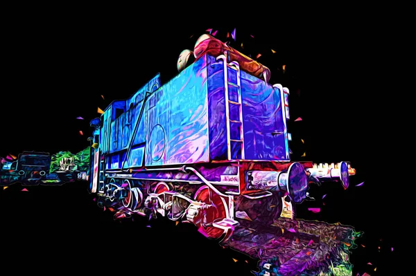 Antiguo Motor Ferroviario Vía Estrecha Arte Ilustración Dibujo Boceto Antiguo —  Fotos de Stock