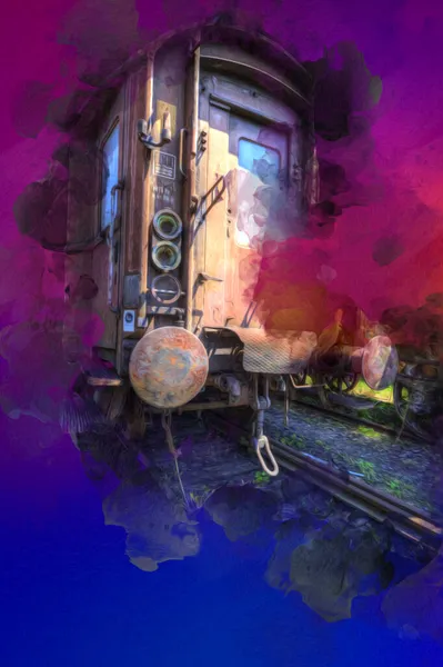 Old Kereta Barang Kereta Api Kereta Api Seni Ilustrasi Gambar — Stok Foto