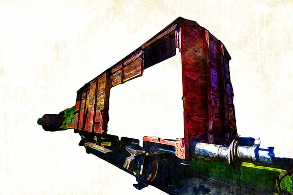 Velho Vagão Transporte Ferroviário Trem Arte Illust Puxando Esboço Antiguidade — Fotografia de Stock