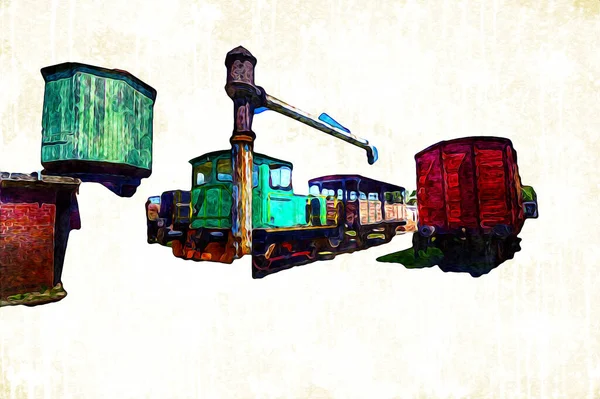 Παλιά Σιδηροδρομικών Βαγόνι Εμπορευμάτων Τρένο Τέχνη Εικονογράφηση Σχέδιο Σκίτσο Αντίκες — Φωτογραφία Αρχείου
