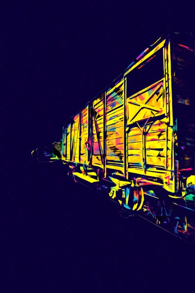 Régi Vasúti Áruszállító Kocsi Vonat Művészet Illusztráció Rajz Vázlat Antik — Stock Fotó