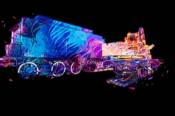 Houtskool Trein Locomotief Stoom Fotografie Roestig Wagen Trein Kunst Illustratie — Stockfoto