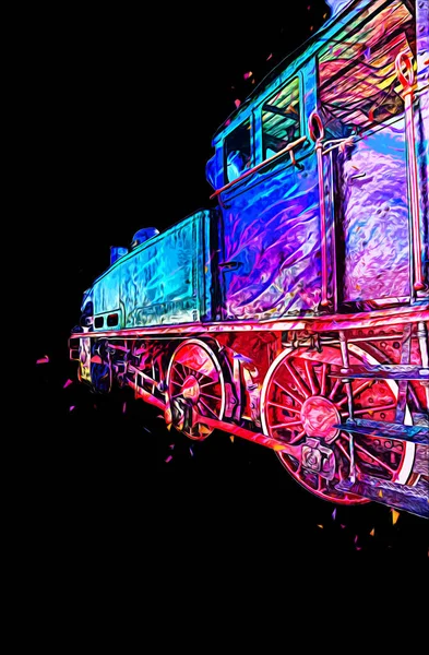 Pequeña Locomotora Vapor Fotografía Oxidado Vagón Tren Arte Ilustración Dibujo — Foto de Stock