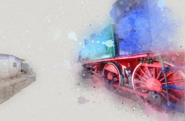 Small Locomotive Steam Photography Rusty Wagon Train Art Illustration Drawing — Stock Photo, Image