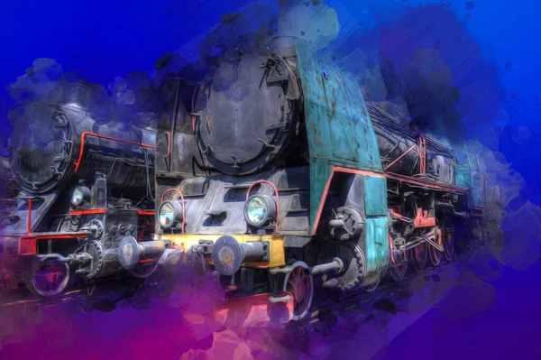 古い機関車 ワゴン アート イラスト スケッチ アンティーク レトロ ヴィンテージの異なるタイプ — ストック写真