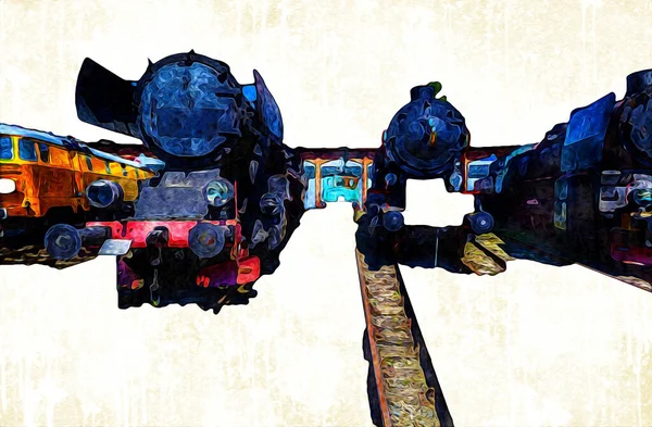 Différents Types Vieilles Locomotives Train Photographie Rouillé Wagon Art Illustration — Photo