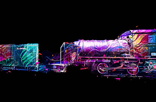 Différents Types Vieilles Locomotives Train Photographie Rouillé Wagon Art Illustration — Photo