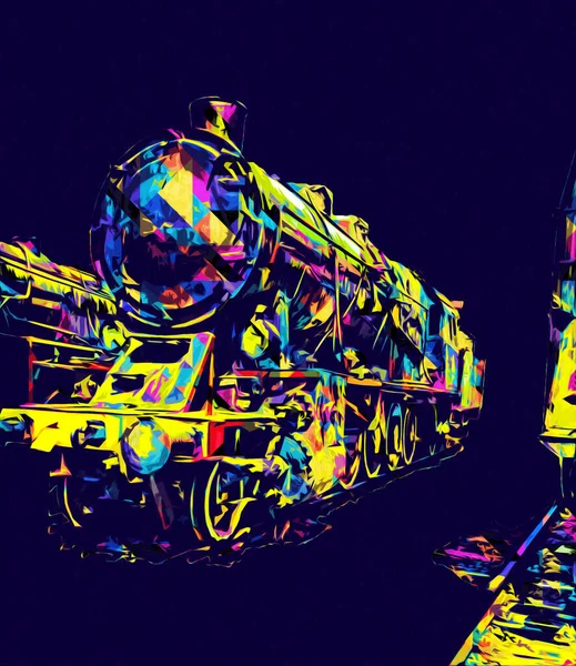 Diversi Tipi Vecchie Locomotive Treno Fotografia Arrugginito Carro Arte Illustrazione — Foto Stock