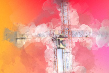 Şantiye iskelesi, klasik resim çizimi olan bir inşaat alanı.