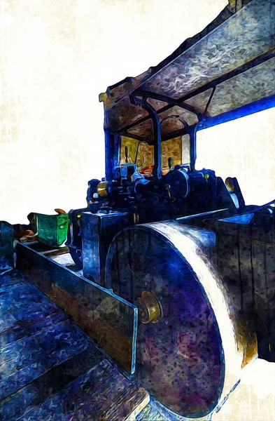 Старый Паровоз Поезд Фотография Ржавчина Мрамор Искусство Иллюстрация Рисунок Скетч — стоковое фото