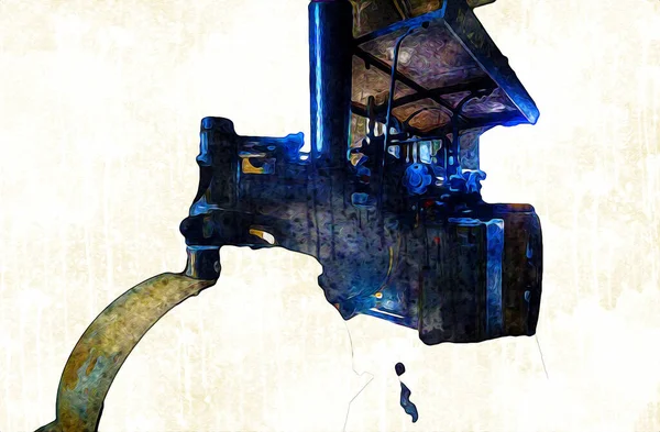 Старий Паровий Трактор Поїзд Фотографія Іржавий Універсал Мистецтво Ілюстрація Креслення — стокове фото