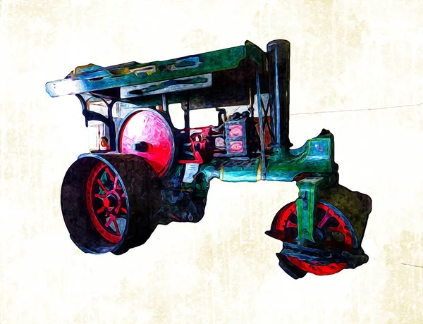 Oude Stoomtractor Trein Fotografie Roestig Wagen Kunst Illustratie Tekening Schets — Stockfoto