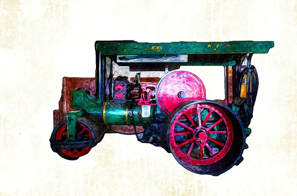 Eski Buhar Traktörü Tren Fotoğrafçılık Paslı Wagon Art Illüstrasyon Çizim — Stok fotoğraf