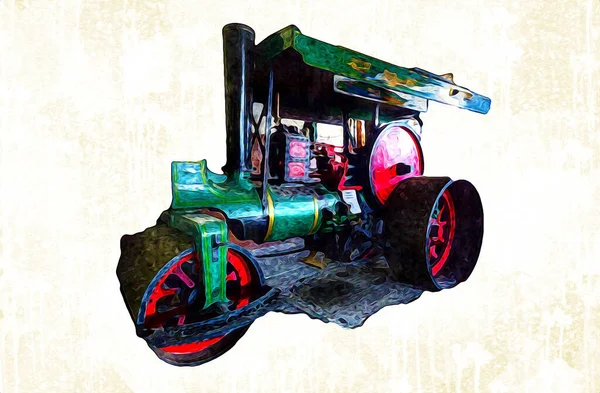 Vieux Tracteur Vapeur Train Photographie Rouillé Chariot Art Illustration Dessin — Photo