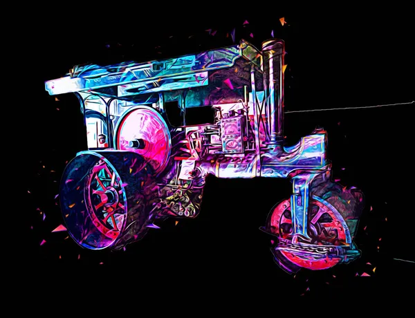 Viejo Tractor Vapor Tren Fotografía Oxidado Carro Arte Ilustración Dibujo — Foto de Stock