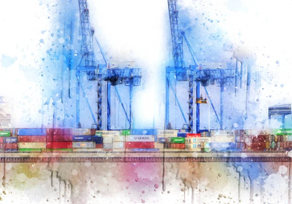Gdansk Hamn Containerterminalen Nära Stogi Stranden Pommern Polen Illustration Teckning — Stockfoto
