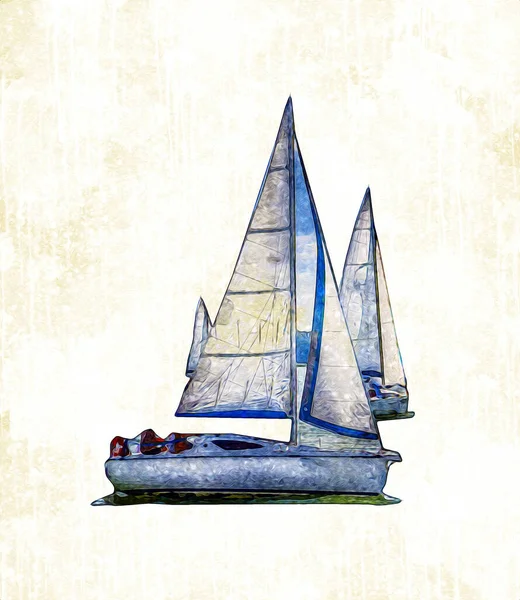 Yachts Voile Naviguant Sur Lac Arrière Plan Développement Nuages Illustration — Photo