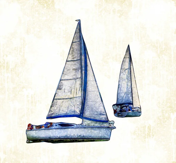 Żeglarstwo Jachty Żeglarstwo Jeziorze Tle Rozwija Chmury Ilustracja Rysunek Szkic — Zdjęcie stockowe