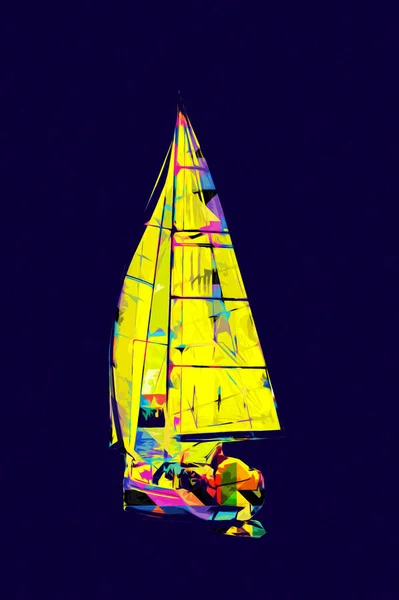 Plachetní Jachty Plachtění Jezeře Pozadí Rozvíjející Mraky Ilustrace Kresba Skica — Stock fotografie