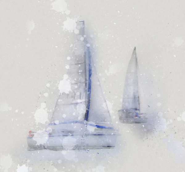 Yachts Voile Naviguant Sur Lac Arrière Plan Développement Nuages Illustration — Photo