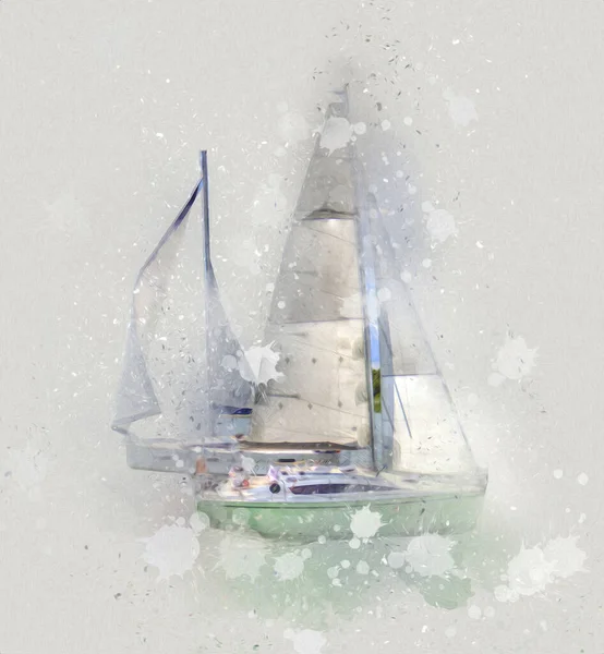 Палящие Яхты Озере Заднем Плане Развивающиеся Облака Иллюстрация Рисунок Скетч — стоковое фото