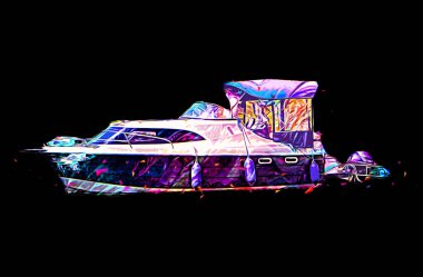 Gölde yelkenli gezintisi, arka planda bulutlar, illüstrasyon, çizim, eskiz, klasik, sanat, klasik, antika, retro