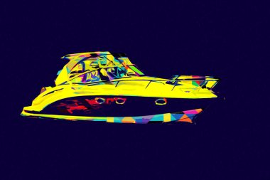 Gölde yelkenli gezintisi, arka planda bulutlar, illüstrasyon, çizim, eskiz, klasik, sanat, klasik, antika, retro