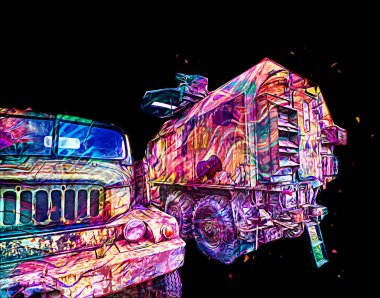 Zırhlı Araç Teknik Askeri Kamyon Sanat Çizimi