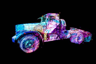 Zırhlı Araç Teknik Askeri Kamyon Sanat Çizimi