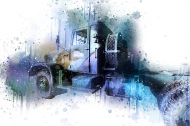 Zırhlı Araç Teknik Askeri Kamyon Sanat Çizimi