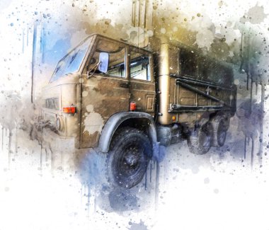 Zırhlı Araç Teknik Askeri Kamyon Sanat Çizimi