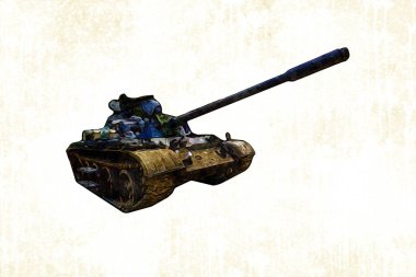 Vintage tank izole çizim sanat illüstrasyonu