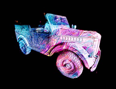 Amerikan askeri araç komutu savaşta, illüstrasyon, çizim, eskiz, klasik, resim, antika, retro