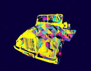 Amerikan askeri araç komutu savaşta, illüstrasyon, çizim, eskiz, klasik, resim, antika, retro