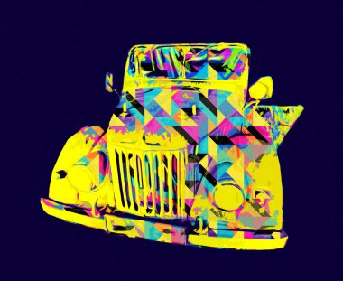 Amerikan askeri araç komutu savaşta, illüstrasyon, çizim, eskiz, klasik, resim, antika, retro