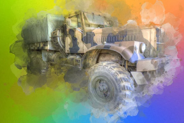 Panzerfahrzeug Technische Militärische Lkw Kunst Illustration Isolierte Skizze — Stockfoto